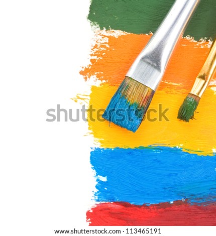 brush and oil paint isolated on white background