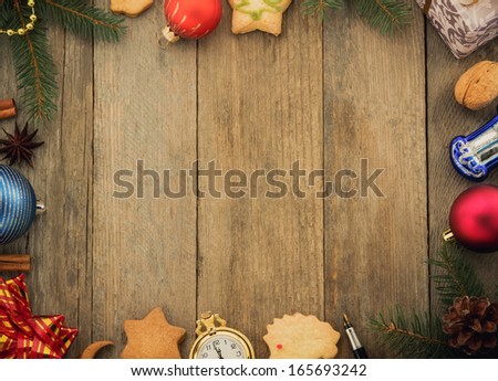 christmas decoration on wood background