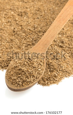 coriander powder and spoon isolated on white background