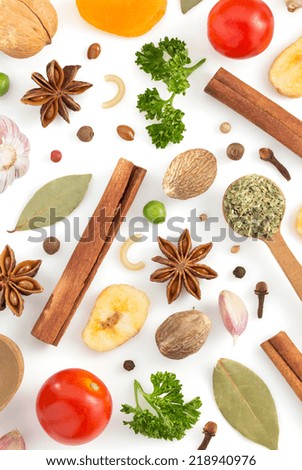 herbs and spices isolated on white background