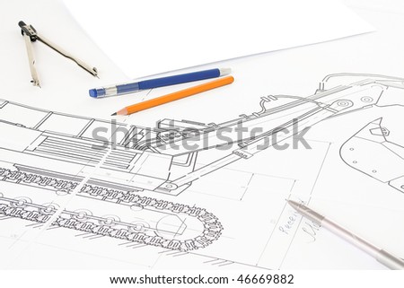 Drawing, compasses, picture and pencil