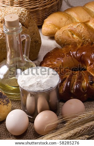 set of bakery products on bagging