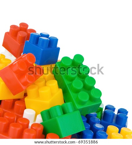colorful plastic bricks isolated on white background