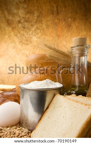 set of bakery products on table on texture