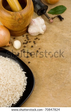 set of nutrition and healthy food on wooden texture