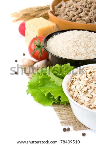 plates of cereals seed on sackcloth isolated at white background