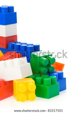 colorful plastic toys isolated on white background