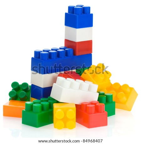 colorful plastic toys isolated on white background