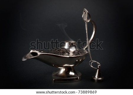 Ancient eastern oil lamp on dark background