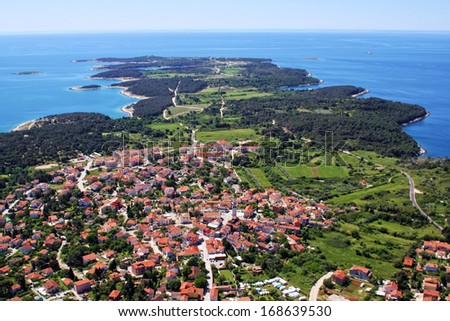 Aerial view of half island on Cape Kamenjak, Istria, Croatia, Europe