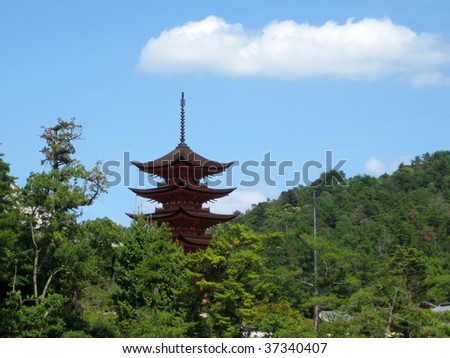 View of a pagoda on Miyajima Island near Hiroshima, Japan