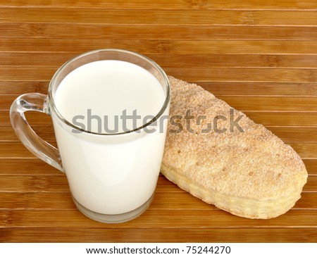 puff cake and a glass of milk