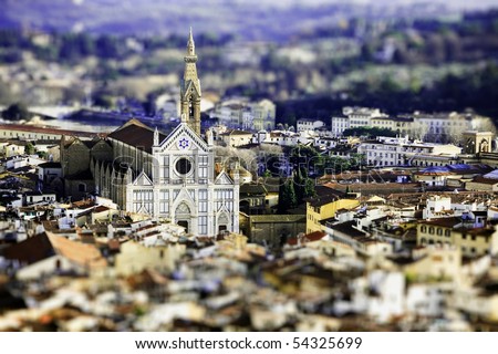 landscape of Santa croce church  with tilt shift lens effect