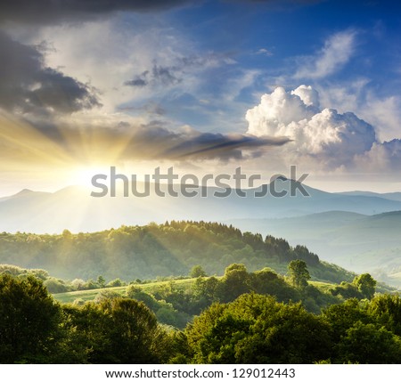Majestic Mountains Landscape Under Morning Sky With Clouds. Overcast Sky Before Storm. Carpathian, Ukraine, Europe.