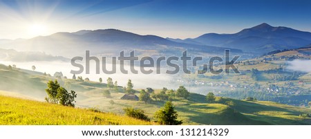 Morning sunny day is in mountain landscape. Carpathian, Ukraine, Europe. Beauty world.