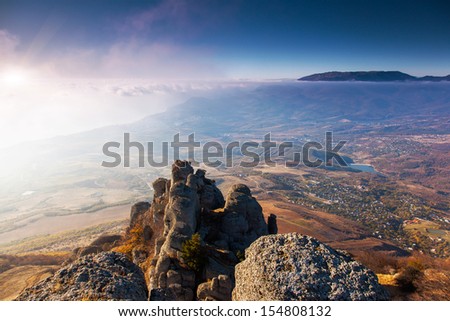 Fantastic sunny day is in mountain landscape. Crimea, Ukraine, Europe. Beauty world.