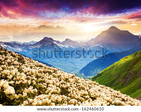 Fantastic Mountain Landscape With Colorful Cloud. Dramatic Overcast Sky. Upper Svaneti, Georgia, Europe. Caucasus Mountains. Beauty World.
