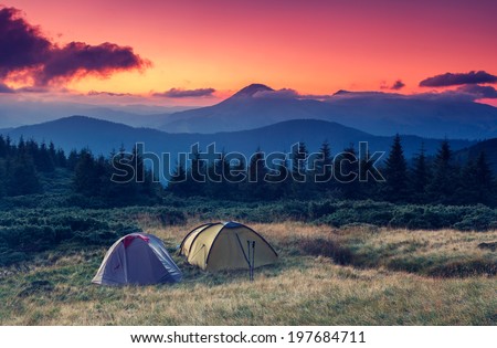 Tourist camp in a mountains. Carpathian, Ukraine, Europe. Beauty world.
