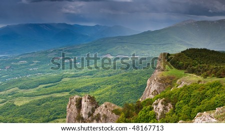 Landscape with mountains and storm clouds