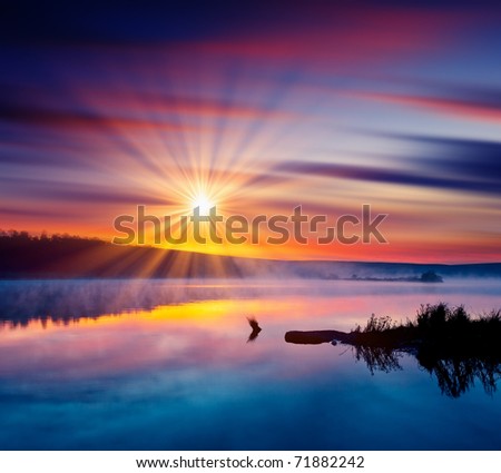 Beautiful summer sunset in the lake. HDR image