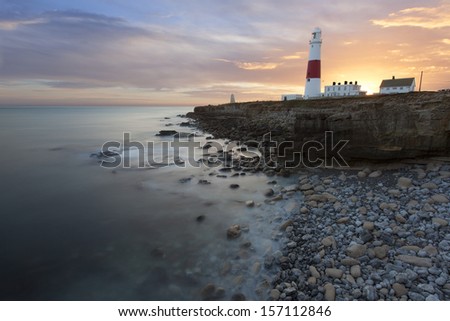Portland Bill light house at sunset. Portland Bill is situated in Dorset, southern England.