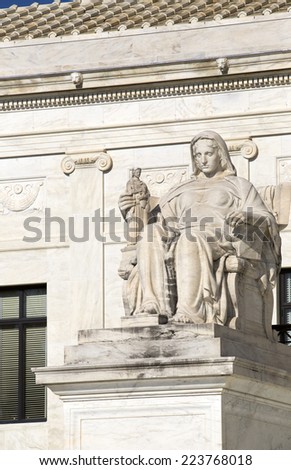 Statue outside the Supreme Court of the United States in Washington D,C.