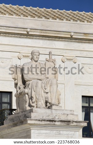 Statue outside the Supreme Court of the United States in Washington D,C.