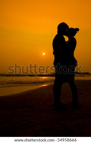 couple kissing sunset. stock photo : Sunset couple