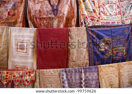 Bed covers for sale in an Indian market