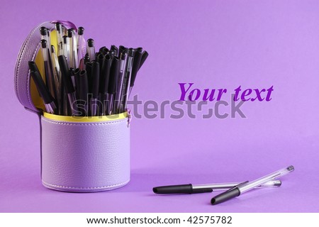 violet background with pen