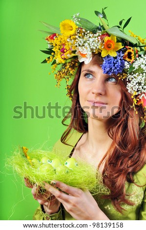Spring woman with nest