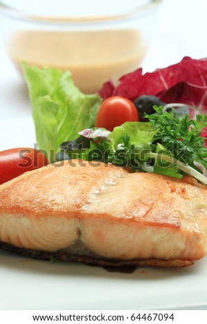 Salmon salad background vegetable with sauce