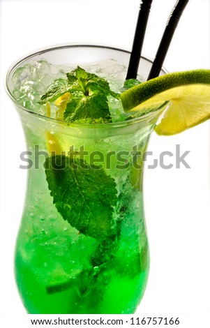 Mojito cocktail in green glass. insulation
