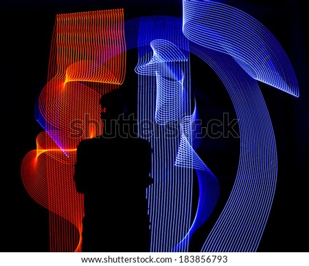 contour man on a black background with red and blue abstract pattern