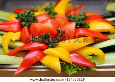 salad of red and yellow sweet pepper