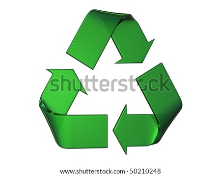 stock photo Big green and relief recycle's logo on a white background
