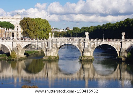 Ancient bridge in front of the Saint Angelo Castle, Rome, Italy