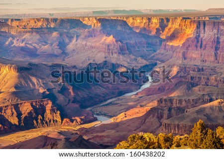 Beautiful Landscape Of Grand Canyon From Desert View Point With The Colorado River Visible.