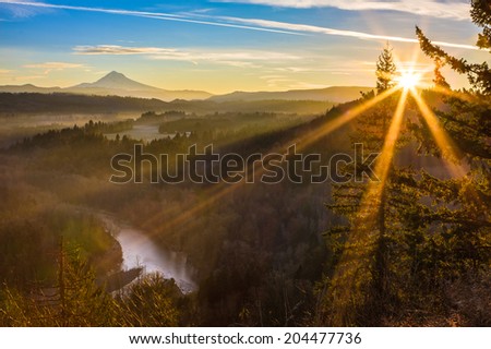 Beautiful Image of Mt. Hood taken during sunrise from Jonsrud view point in Sandy, Oregon, USA.