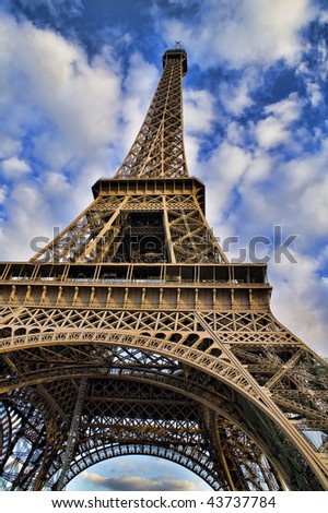 Eiffel Tower Colering Pictures on Beautiful Color Image Of The Eiffel Tower With Cloudy Blue Sky  Stock