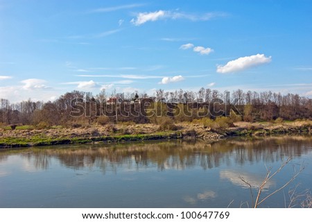 The landscape of the river in early spring season