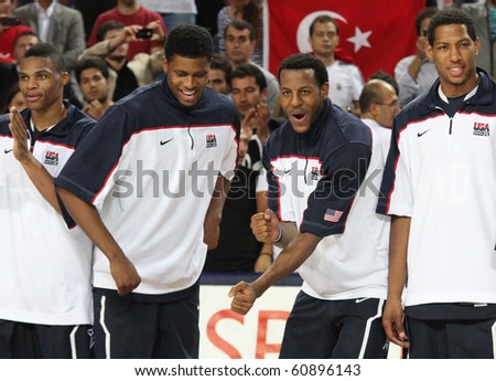 ISTANBUL - SEPTEMBER 13: Team USA celebrate winning the Gold in FIBA World Championship Final between USA and Turkey  on September 13, 2010 in Istanbul