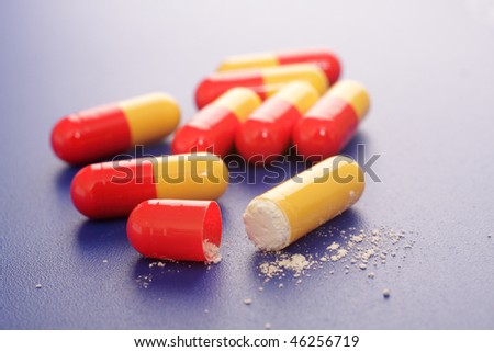 Medicines isolated on blue background