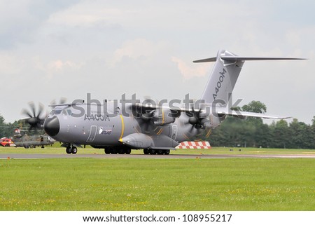 FAIRFORD, UK - JULY 8: Airbus A400 aircraft participates in the Royal International Air Tattoo airshow event July 8, 2012 near Cirencester, England.