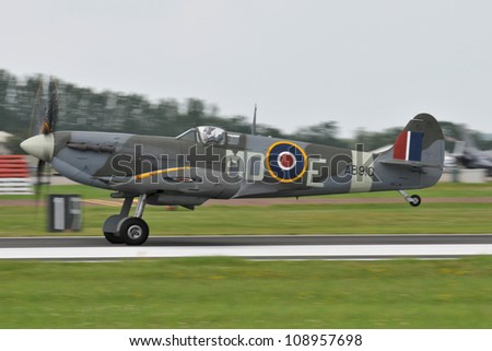 FAIRFORD, UK - JULY 8: Spitfire fighter aircraft participates in the Royal International Air Tattoo airshow event July 8, 2012 near Cirencester England