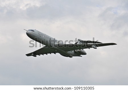 FAIRFORD, UK - JULY 8: Royal Air Force VC-10 aircraft participates in the Royal International Air Tattoo airshow event July 8, 2012 near Cirencester, England.