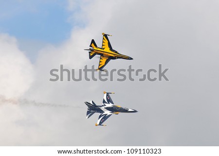 FAIRFORD, UK - JULY 8: Korean Air Force T-50 aircraft participates in the Royal International Air Tattoo airshow event July 8, 2012 near Cirencester, England.