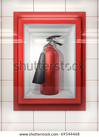 Fire Extinguisher in red Cabinet on Wall