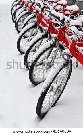 snow winter snow piles cold Hamburg Germany warehouse channels ice frost Transport Bicycle red