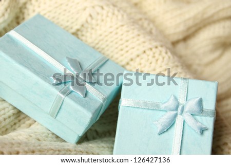 Close-up of two turquoise gift boxes. Boxes for jewelry